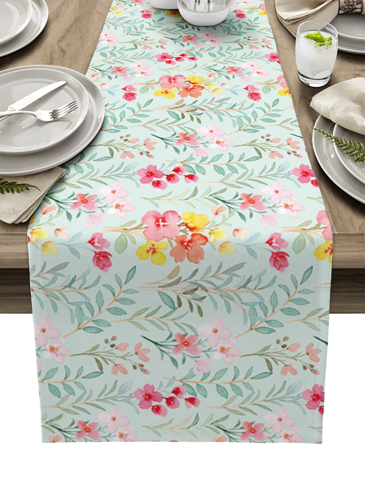 

Summer Watercolor Flowers Table Runner luxury Kitchen Dinner Table Cover Wedding Party Decor Cotton Linen Tablecloth