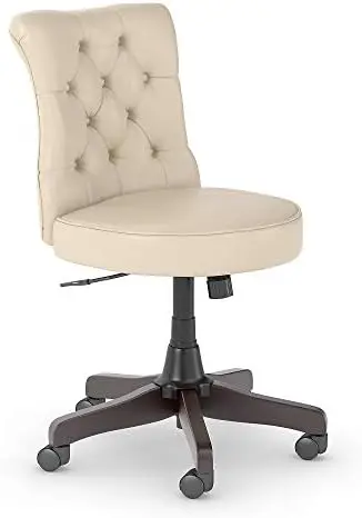 

Mid Back Tufted Office Chair in Antique White Leather