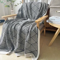 abstract geometry knitted throw blanket for sofa nodic boho thread blanket lightweight cozy breathable office nap bedspread