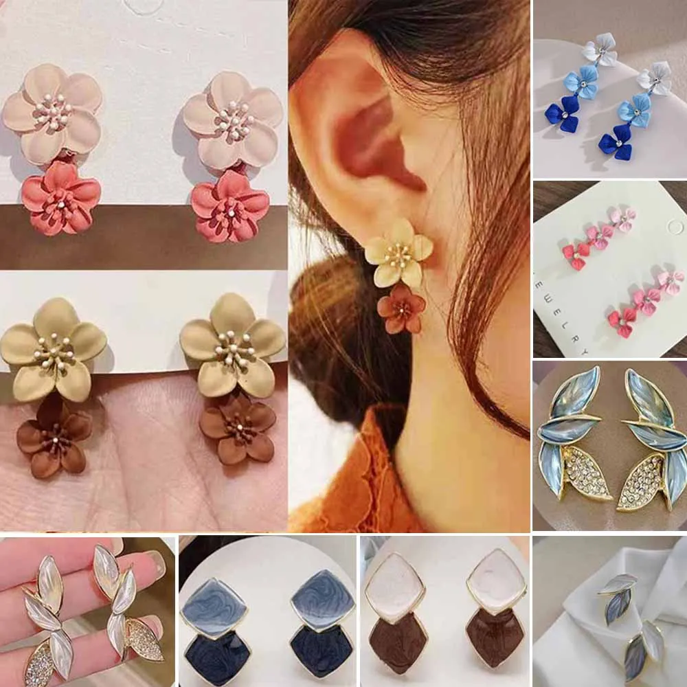 Sweet Elegant Contrast Flower Drop Earrings For Women Earing Jewelry Earings Vintage French Simple Versatile Flowers Earrings