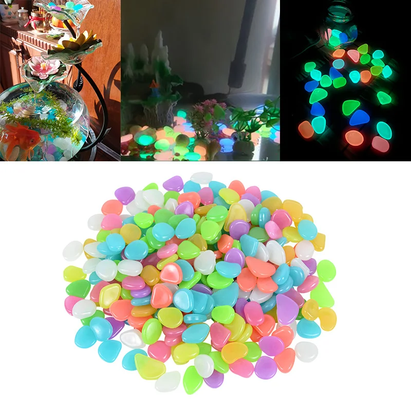 

25/50pc Luminous Pebbles Glow In The Dark Walkway Rock Garden Craft Path Patio Lawn Outdoor Fish Tank Aquarium Decoration Stones