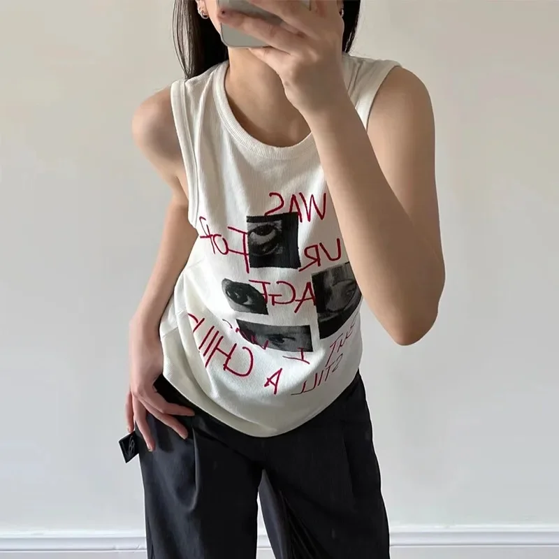 Karrram винтажные гранж ребристые майки корейские модные графические трикотажные