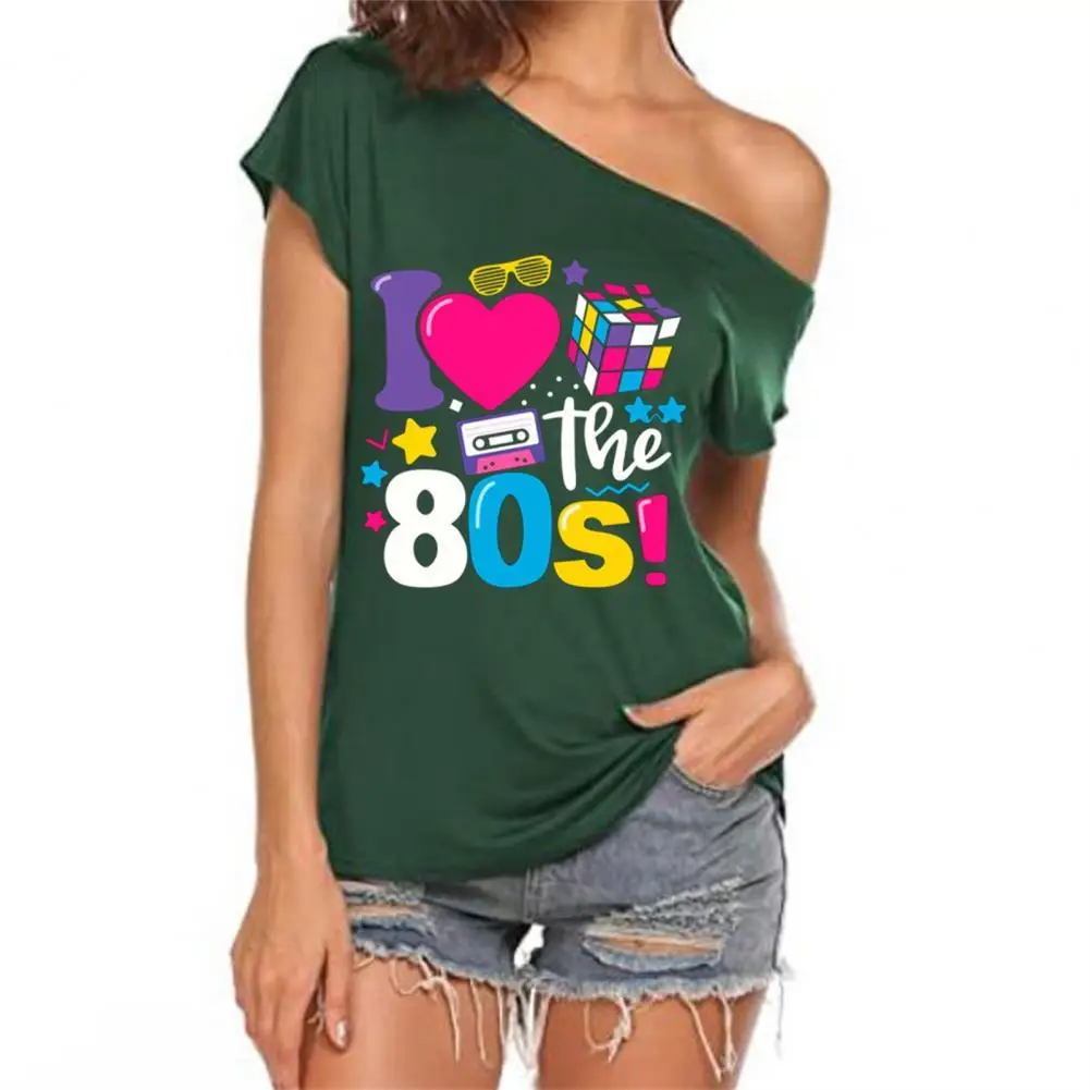 

Streetwear Useful Fashion Rubiks Cube Radio Print Skew Collar T-shirt Ultra-thin Summer Top Comfy for Shopping