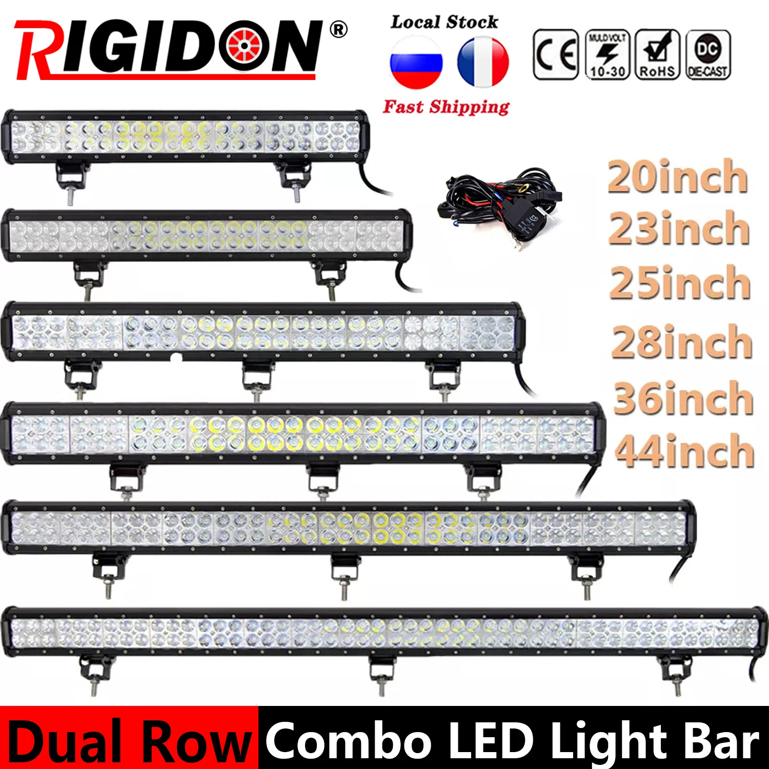 

RIGIDON 3D Double Row 20" 23" 25" 28" 36" 44" LED Light Bar Spot Flood Combo for Offroad ATV Vehicle Truck With Wiring Harness