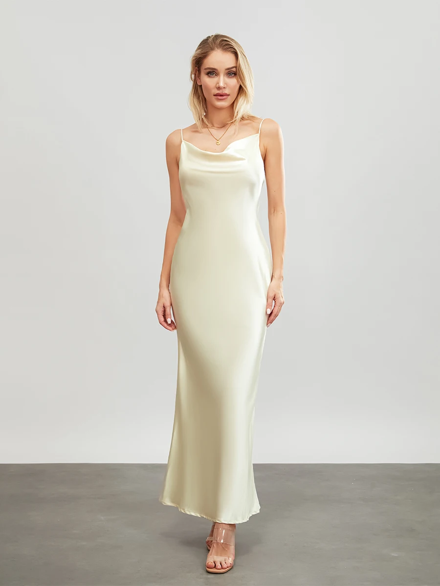 Женское длинное атласное шелковое платье Louatui на тонких бретельках с