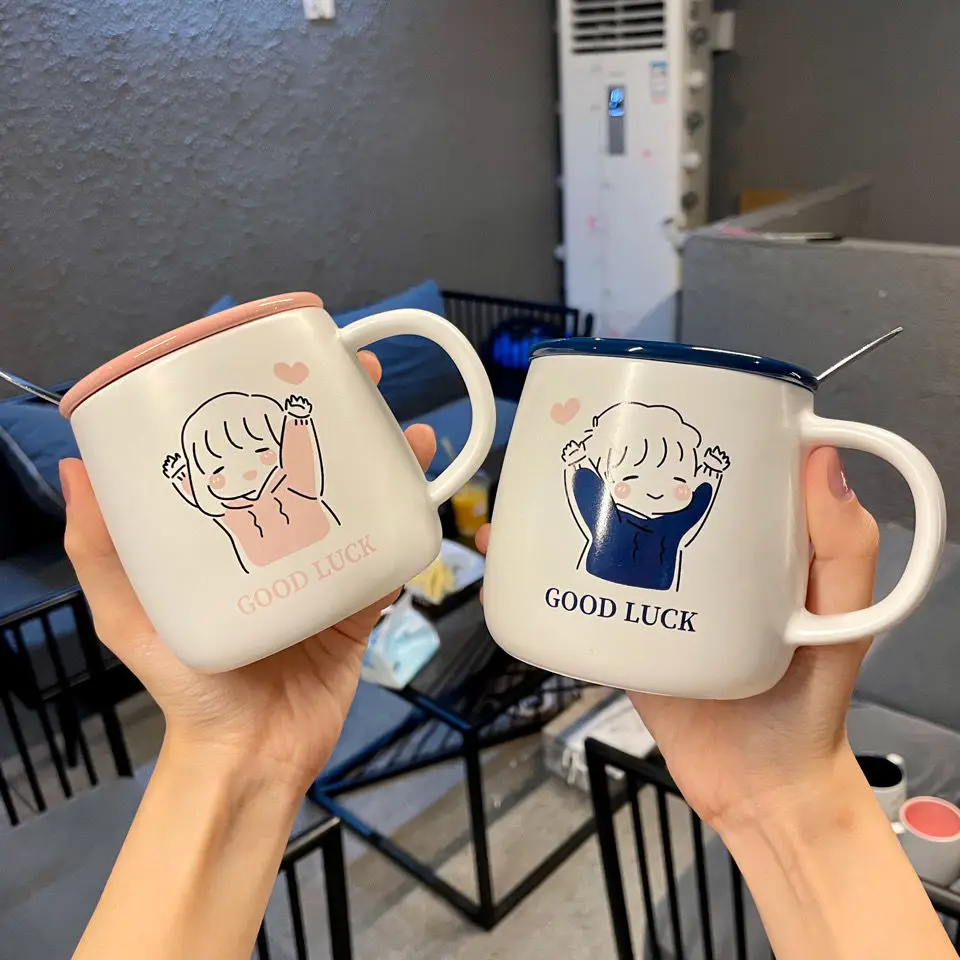 

Couple Set A Pair of Cups Ceramic Cup Ins Cute Creative Simple Coffee Mug Japanese Girl Couple Cup Coffee Mug with Lid