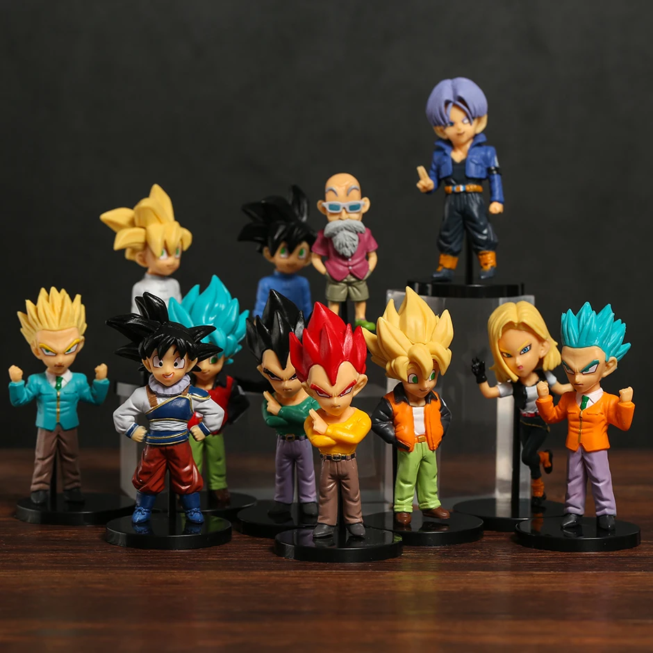 

Set Q Version Dragon Ball Goku Gohan Vegeta Trunks Android NO.18 Master Roshi Figures Desktop Decoration Dolls