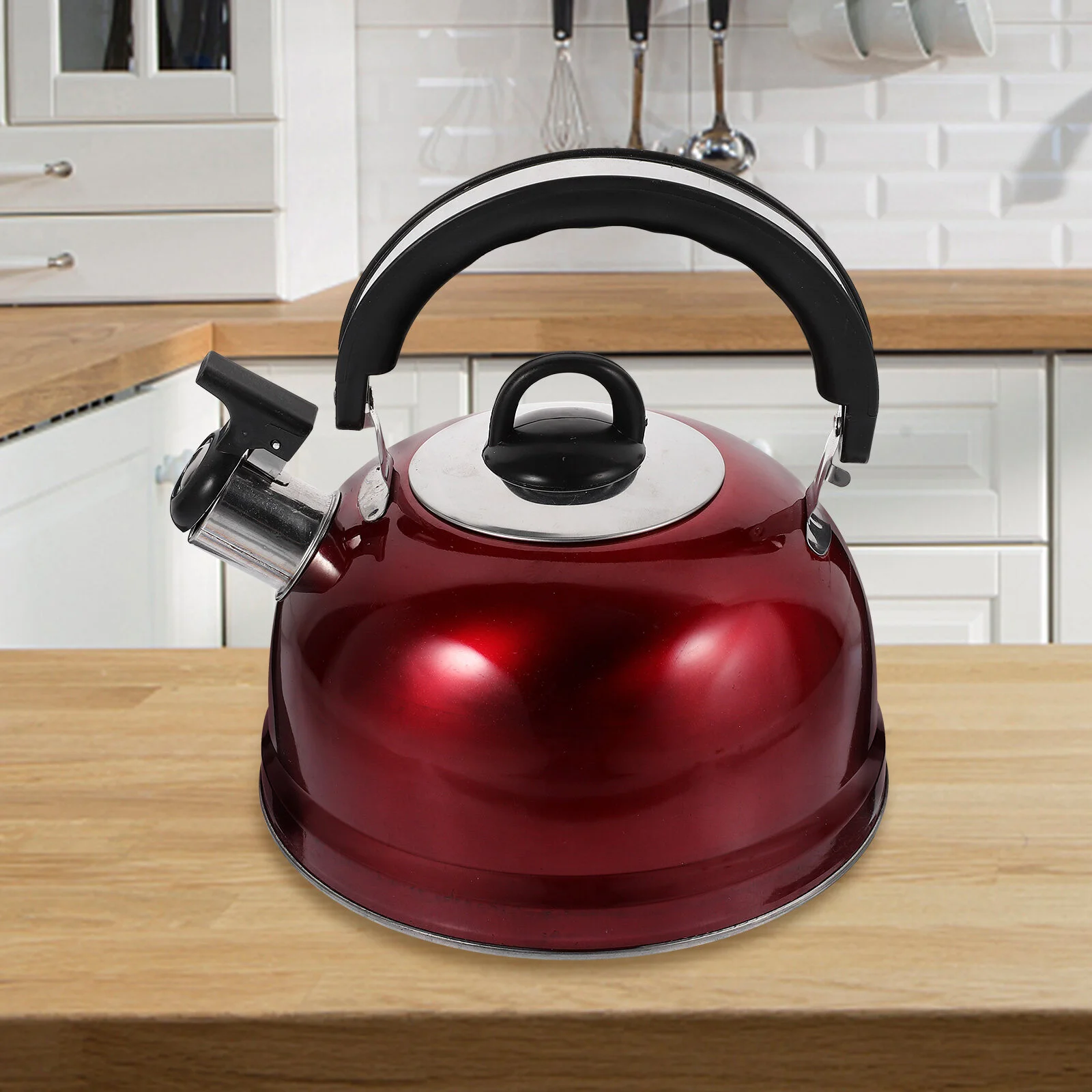 

Stainless Steel Tea Kettle Buzzing Whistling Food Grade Pot Teapot 18.7x18.7CM Stove Top Water Red Plastic Make
