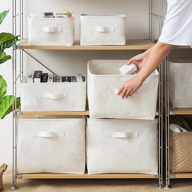 

Japan Unprinted Fabric Storage Basket Cotton Linen Household Toys Snacks Clothes Storage Box Foldable Sundries Sorting Box