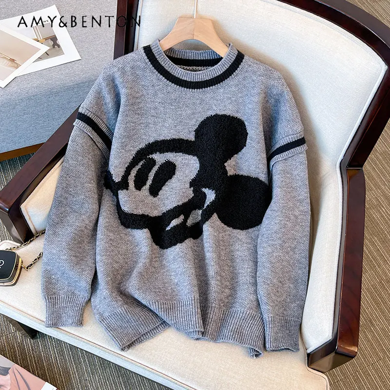 

New Autumn and Winter Fashionable Knitted Sweater Top for Women Casual Round Neck Thickened Sweater Pullovers for Ladies