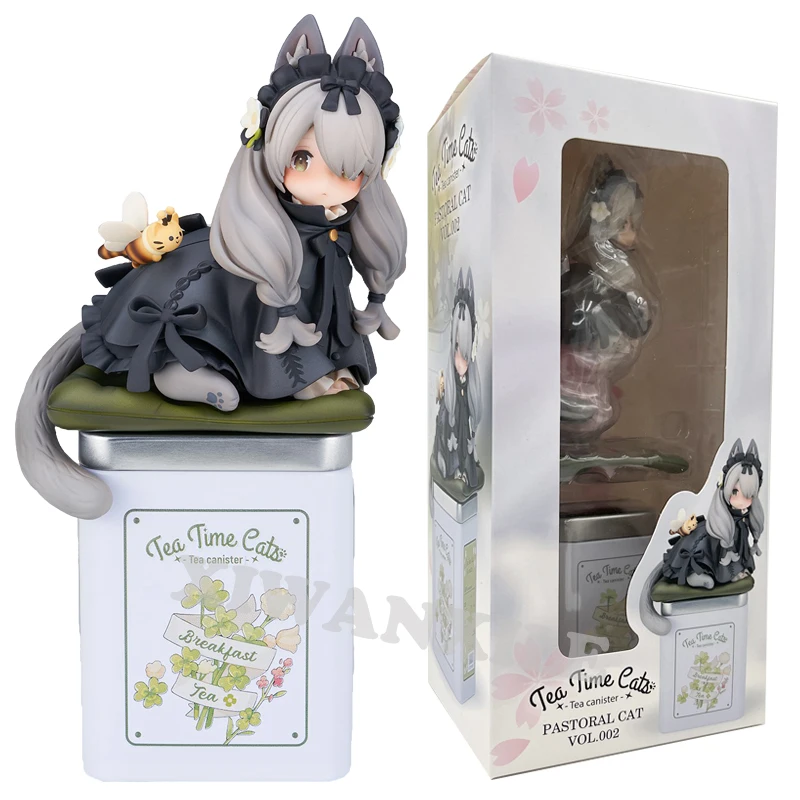 15cm DLC Tea Time Cats Anime Figure RIBOSE Deformed Tea Canister Pastoral Cat Vol.002 Action Figure Collectible Model Doll Toys