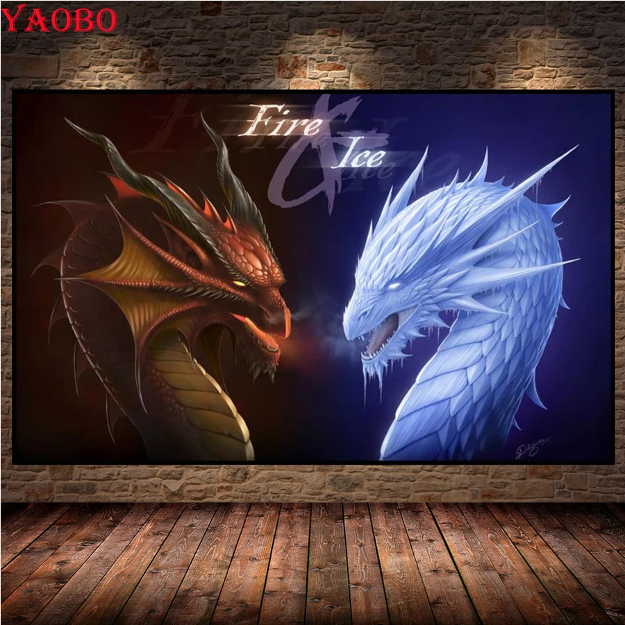 

5D DIY Diamond Painting Fantasy Fire and Ice Dragon/Phoenix Cross stitch Full Diamond Embroidery Mosaic Picture of Rhinestones