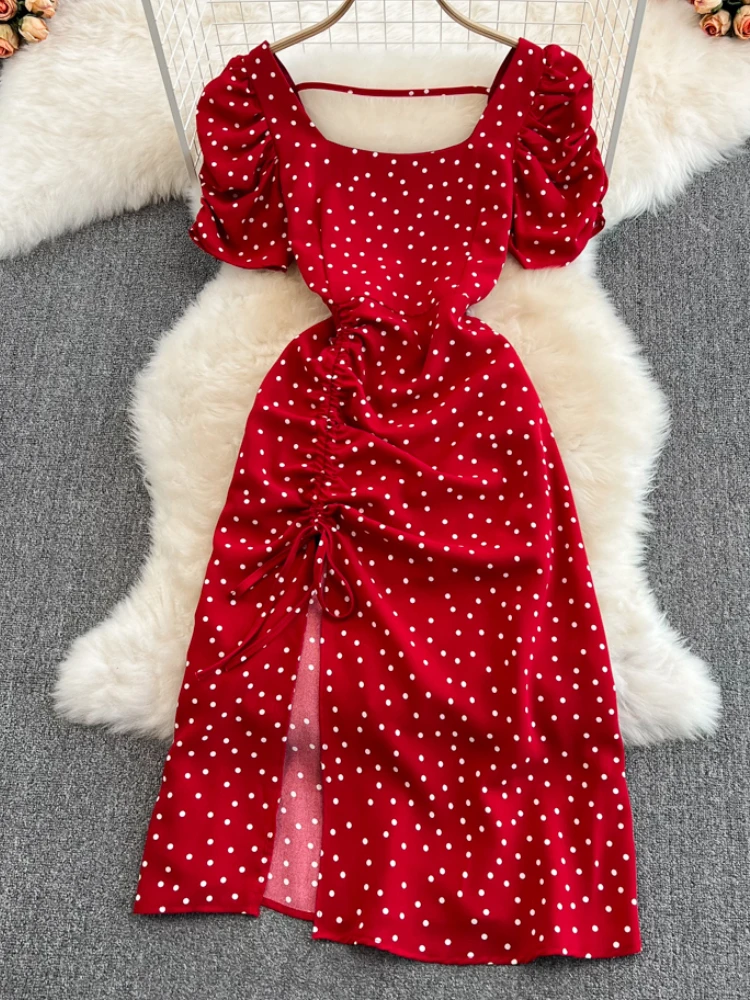 

Women Summer Casual Vintage Slim Fashion Boho Dress Elegant Sexy Beach Holiday A-Line Maxi Robe Female Polka Dot Vestidos New