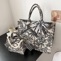 japanese tote bag womens retro new niche embroidery cotton linen handbag large capacity commuter canvas shoulder bag
