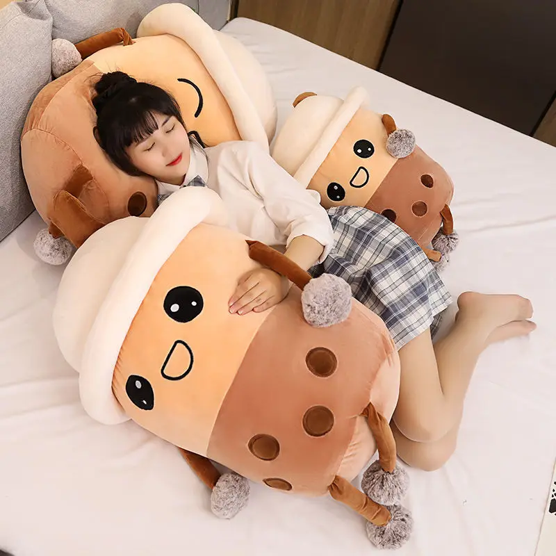

100cm Cute Cartoon Bubble Tea Cup Shaped Pillow Real-life Pearl Milk Tea Plush Toys Stuffed Soft Back Cushion Funny Boba Food