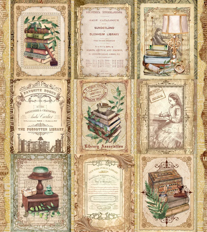 

Vintage Library Sticker Decorative Washi Stickers Junk Journal Material Scrapbooking Label Diary Album