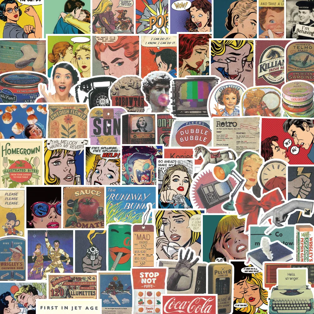 

50pcs Retro Poster European and American Style Mobile Phone Notebook Waterproof Creative Decorative Hand Account Stickers Toy