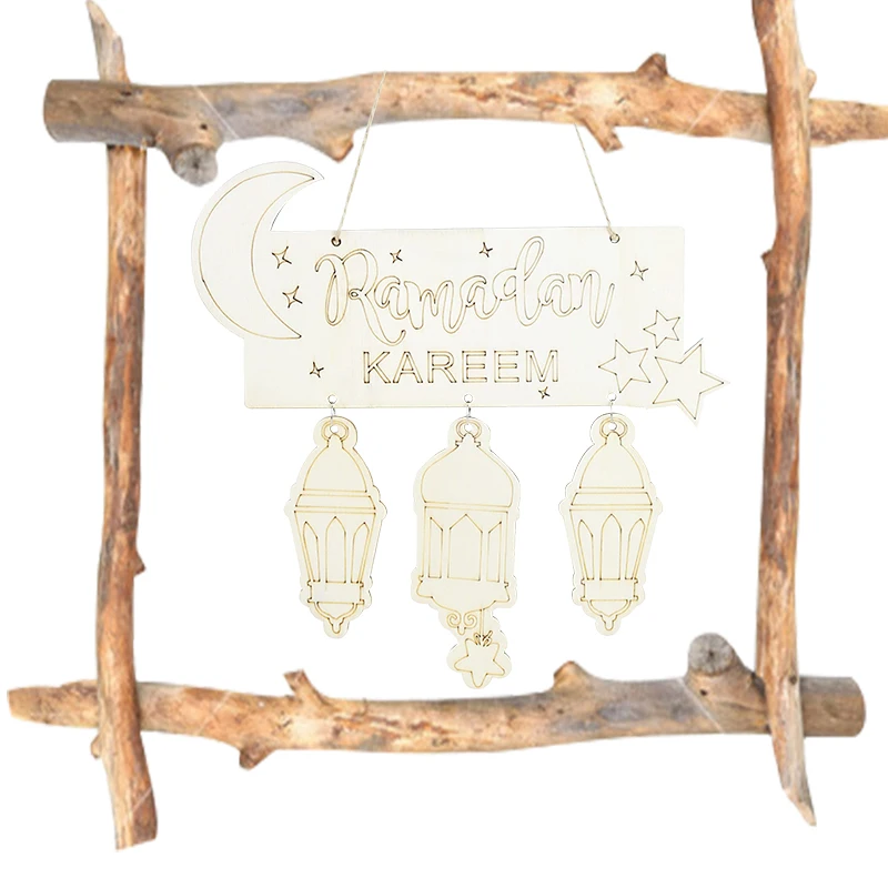 

Wooden Eid Mubarak Pendant DIY Ramadan Kareen Ramadan Gifts Muslim Islamic Holiday Family Gathering Home Door Hanging Decoration