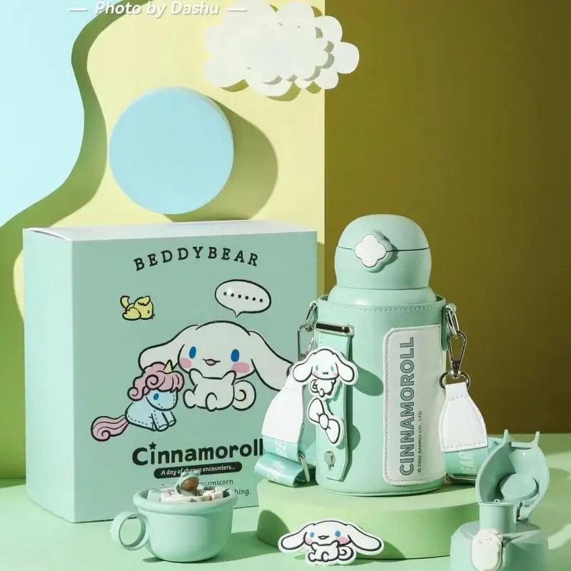 

Kawaii Sanrio Cinnamoroll Thermoses Cartoon Anime Straw Cup Female Students Water Cold Hot Water Intelligent Cup Cute Girl Gift