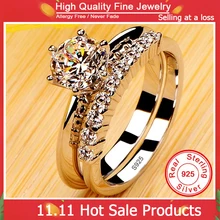 Luxury White Gold Color Tibetan Silver Rings Set For Women Vintage Round Cubic Zirconia Finger Rings Female Trendy Jewelry Gift