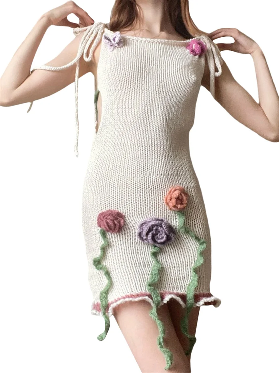 

Boho Chic Crochet Mini Dress with Tie-Up Detail and See-Through Design - Perfect for Summer Days and Y2K-Inspired Streetwear