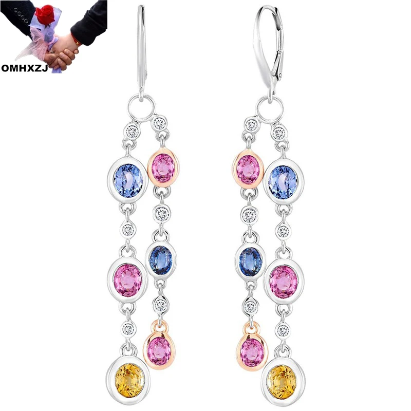 

OMHXZJ, оптовая продажа, EA1006, Европейская мода, изящные женские серьги-подвески из белого золота с кисточкой и цирконием, подарок на день рождения, свадьбу, 18кт