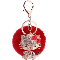key accessories girls cute hello kitty fur ball cartoon key button plush diamond