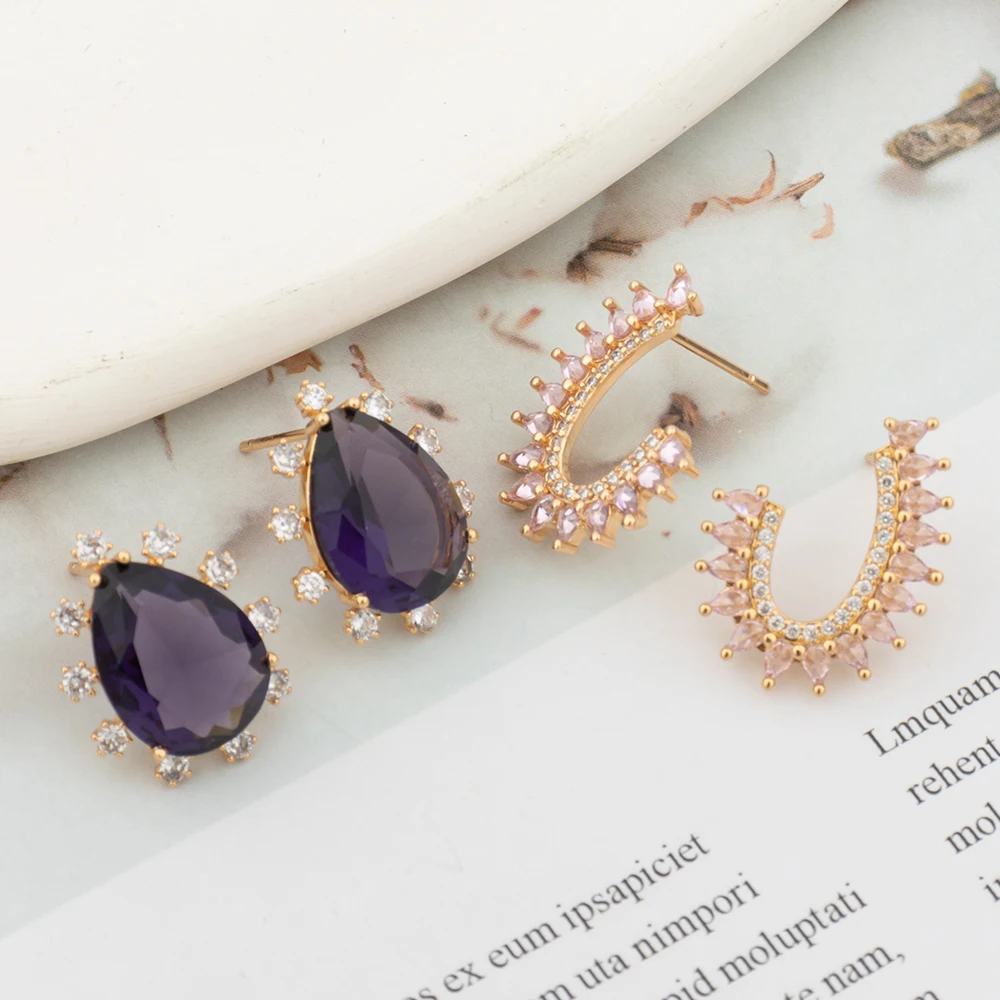 Crystal Earrings for Women Water Drop Design Stud Earrings Bride Weddings Ear Accessory Girls Party Shine Earrings for Birthday