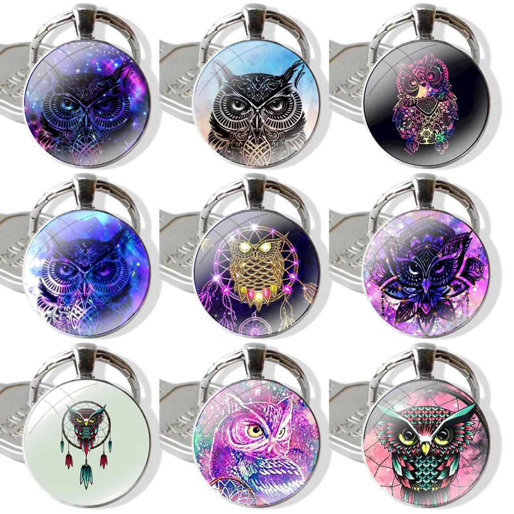 Брелок ручной работы стеклянный кабошон брелок для ключей подвеска цепочка Сова