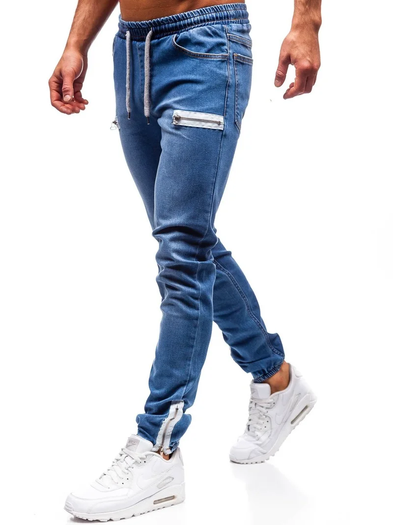 Men's Jeans European and American Denim Fabric Casual Scrub Zipper Design Sports Men