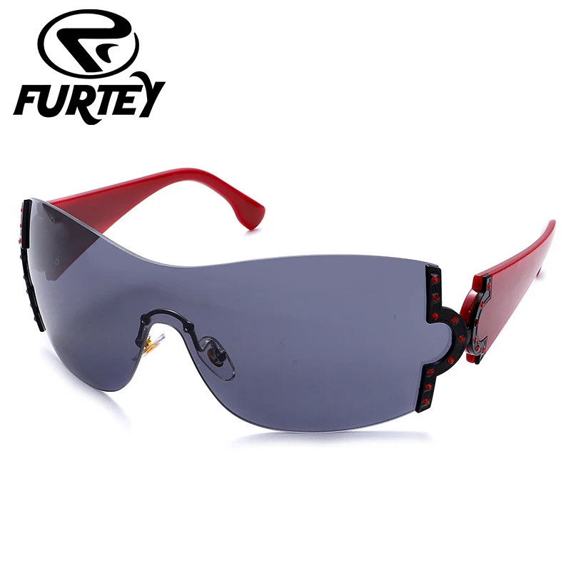 

New Style Rimless Diamond Oversized Sunglasses Women Luxury One Piece Brand Designer Anti-UV Eye Protection Mens Eyewear Oculo