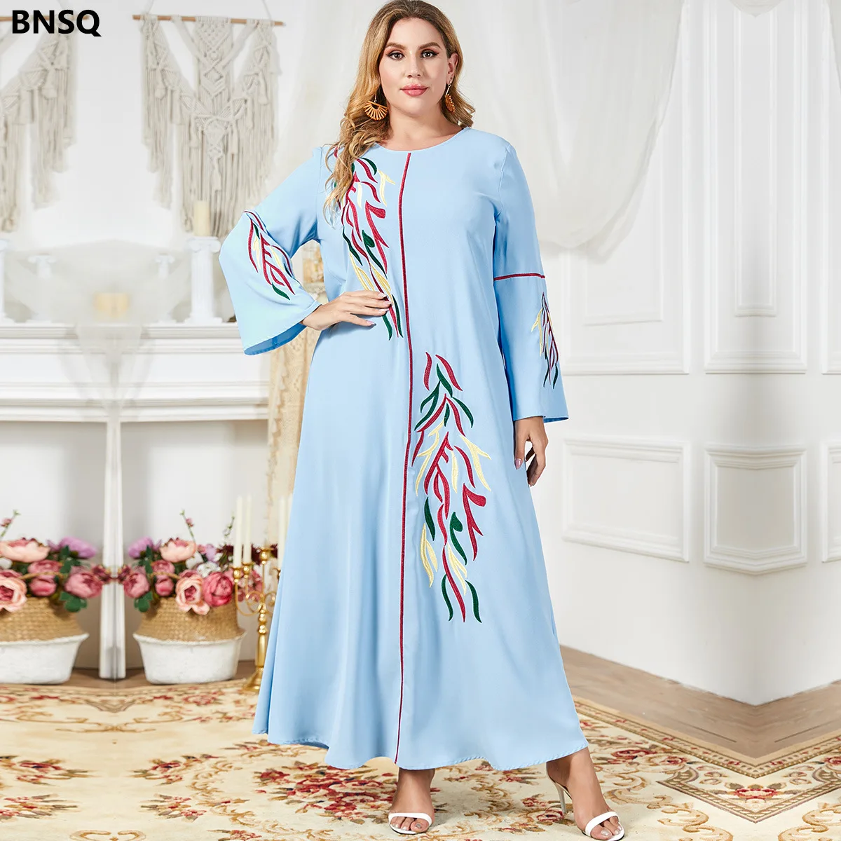 

Plus Size Dress Spring Autumn Muslim Dress Women Abaya Islamic Clothing Loose Printed Arabic Abaya Saudi Women Dress