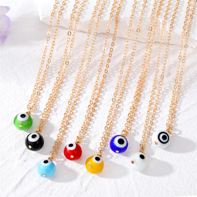 

Минималистичное разноцветное круглое искусственное ожерелье из смолы для женщин, винтажная подвеска с турецким глазом, цепочка до ключиц, ювелирные изделия