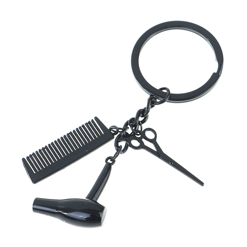 Barber Shop Tools Key Ring Black Hair Dryer Scissors Comb Pendants Simulation Keychain Dresser Present Hairdresser Gifts |