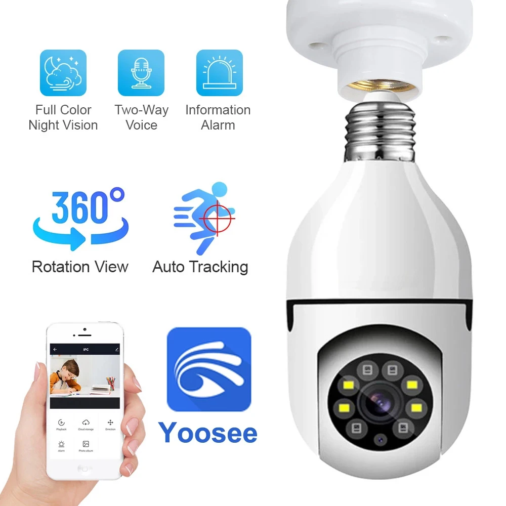 Yoosee E27 Bulb Light WiFi Camera 1080P 2MP 3MP Security PTZ Indoor Lamp Wireless Camera CCTV P2P Motion Alert Ai Auto Tracking