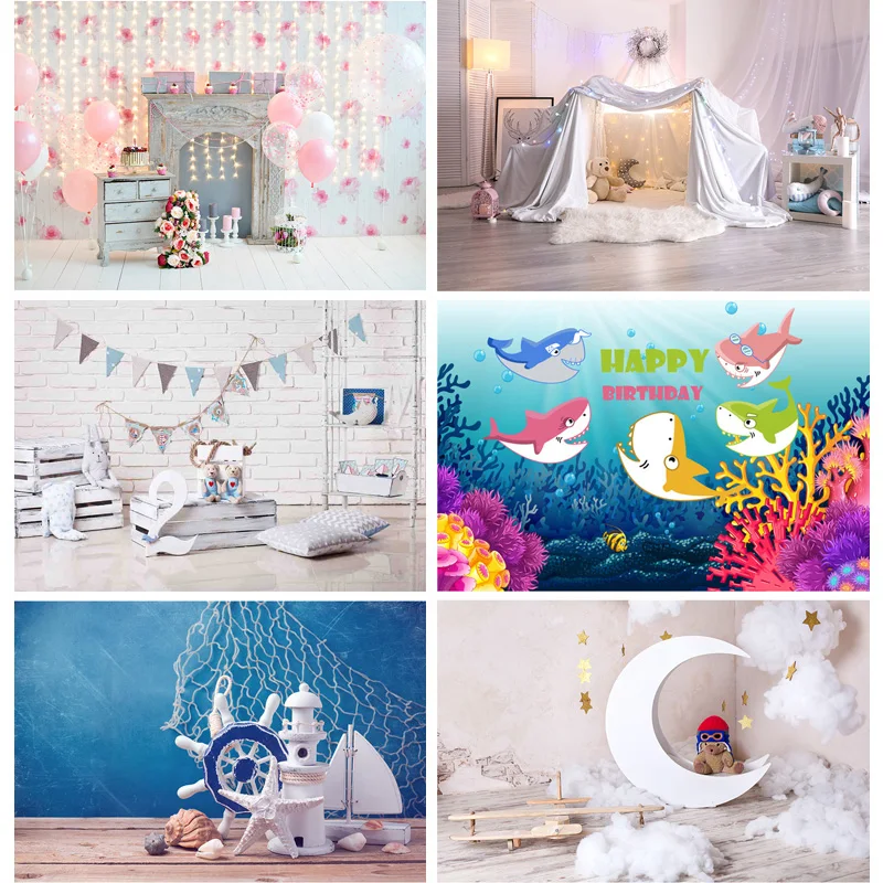 

SHUOZHIKE Birthday Photography Backdrops Cartoon Indoor Flowers Baby Portrait Photo Background Studio Props ZLSY-19