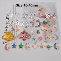 julie wang 30pcs enamel star moon planet charms random mixed alloy pendants jewelry making necklace accessory