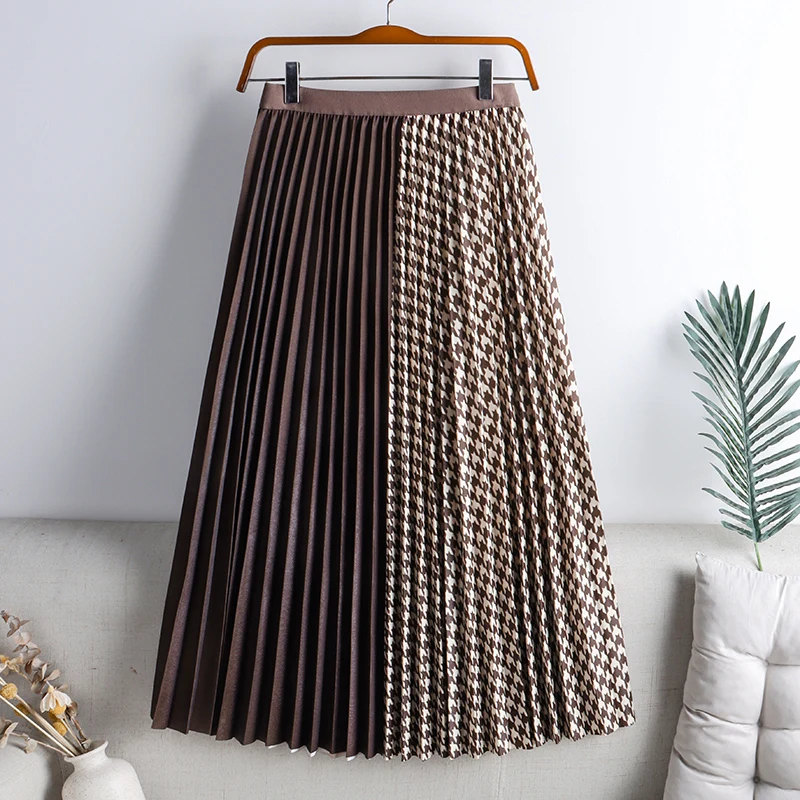 

Women 2022 Autumn Winter New Long Stripe Printed Skirts Female Elastic Waist Pleated Skirts Ladies Loose Casual Skirts L107