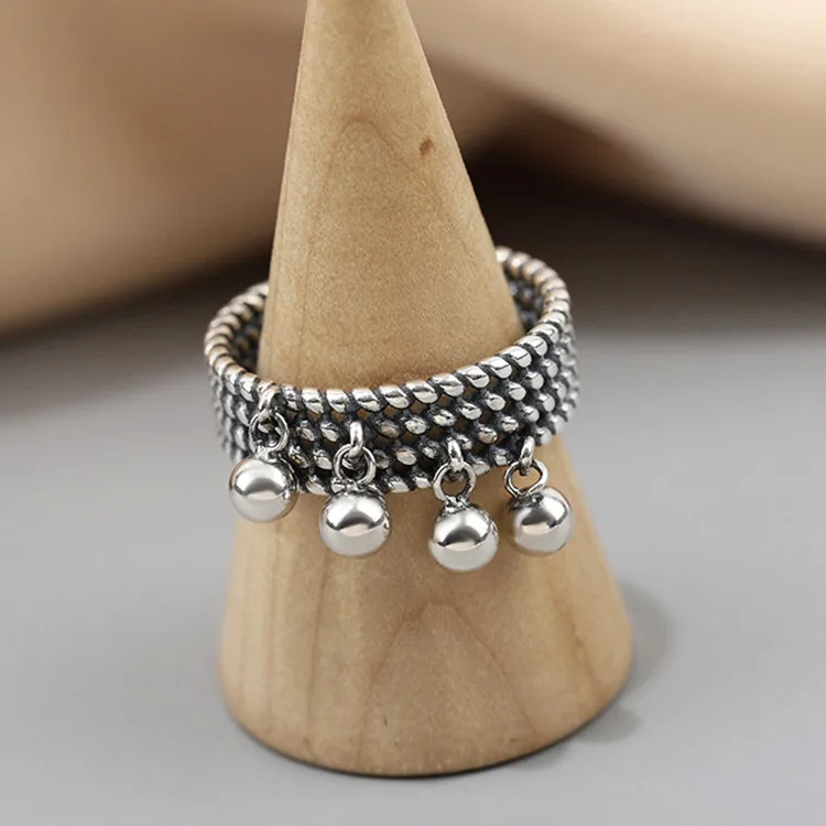 

Vintage Fashion Tassel Round Pearlescent Ring Distressed Multilayer Braided Ring for Women Jewelry Gift