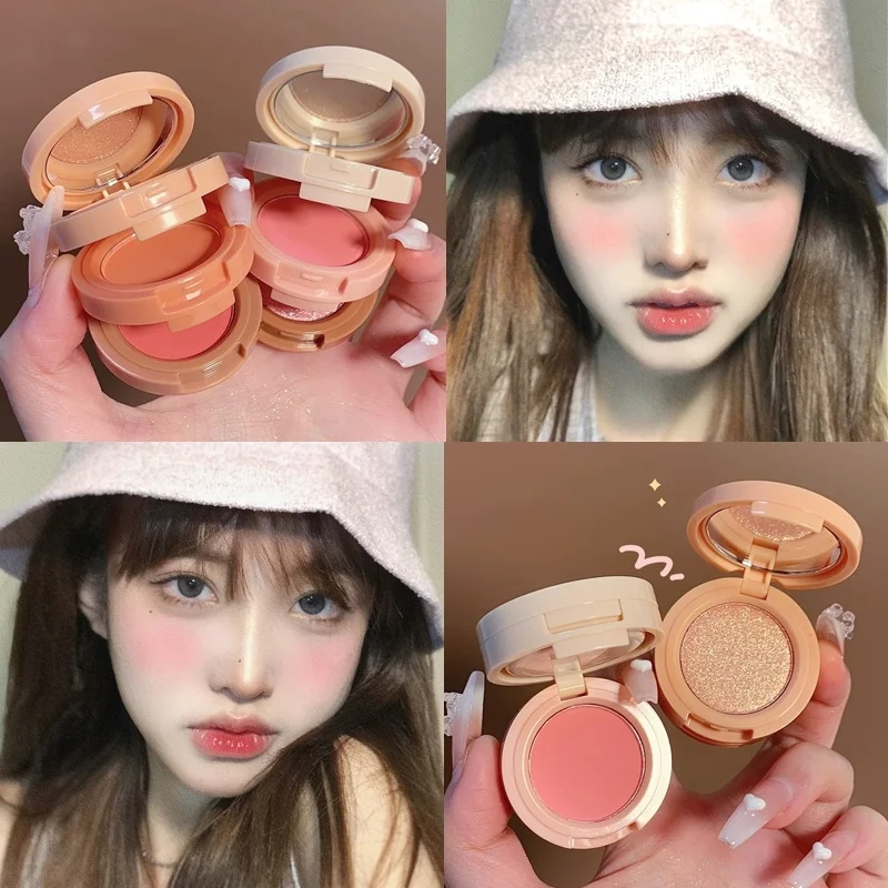 

Highlighter Blush Palette Face Contour Lying Silkworm Glitter Brighten Highlight Natural Matte Peach Pink Eyeshadow Blush Makeup