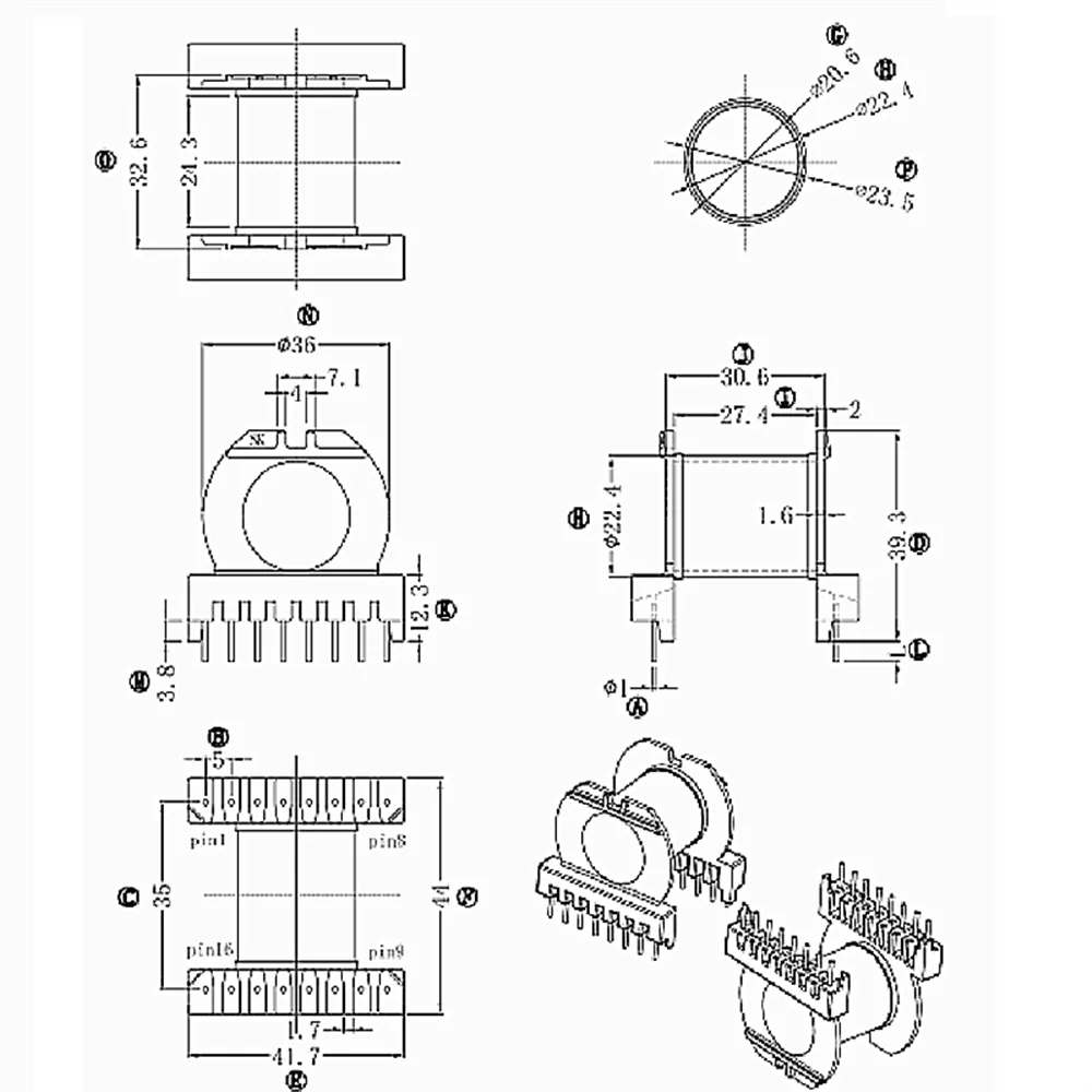 ER53 EC53ferrite core PC44 массивная и бобина горизонтальная 8 + контактов 1 компл./лот