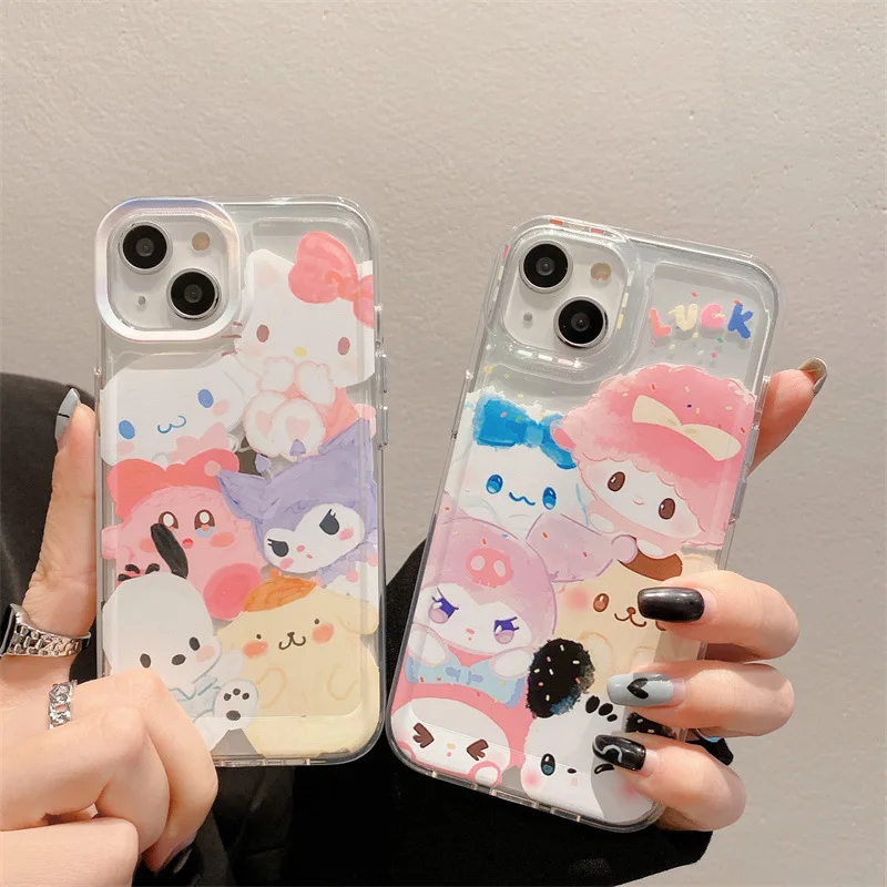 

Kawaii Anime Hello Kitty Sanrio Kuromi Mymelody Cute Cartoon Transparent Phone Soft Case for Iphone14/13/12Promax Girl Gift Toys