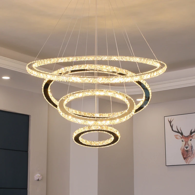 

Modern Led Pendant Lighs Room Decor Ring Golden Luster Dimmable Lamp Luxury K9 Crystal Bedroom Living Room Ceiling Chandelier