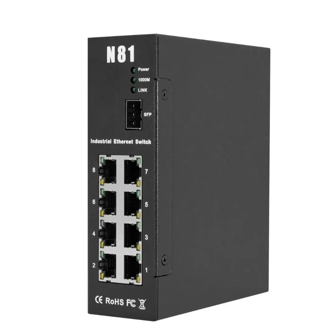 Прочный промышленный коммутатор Ethernet 8 LAN с поддержкой PoE-выхода, шлюз IOT поддерживает 1 Гигабитный оптический порт