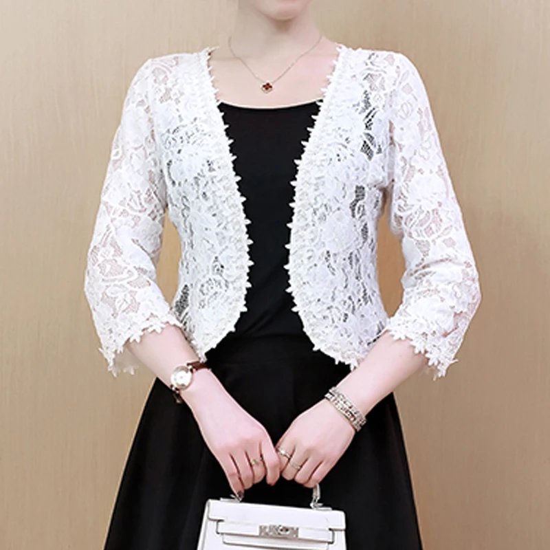 Женский кружевной кардиган с вышивкой и V-образным вырезом