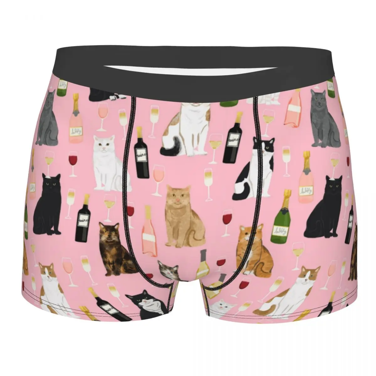 

Мужские шорты-боксеры с кошками и винным розовым цвета, мягкое нижнее белье, мужские модные бриджи