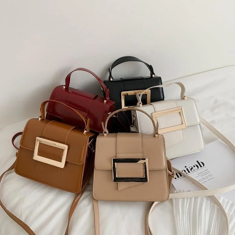 

Spring summer bag new style women's bag 2021 fashion handbag Korean solid color one shoulder foreign style slanting square bag