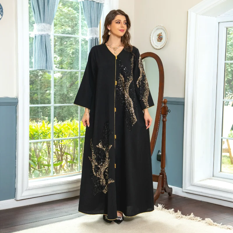 

Black African Dresses For Women Elegant Polyester Muslim Fashion Abayas Dashiki Robe Kaftan Long Maxi Dress Turkish Africa New