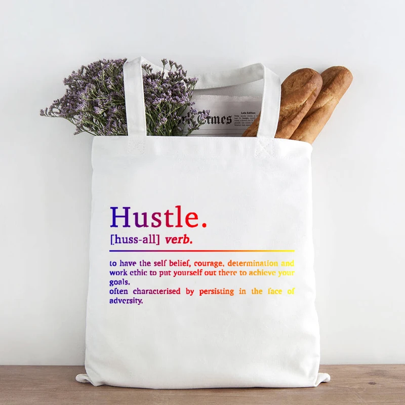 

Hustle Definition Tote Bags Motivational Prints Shopping Bag Hustle Inspirational Art Fashion Tote Bag Letter Totebag Custom M