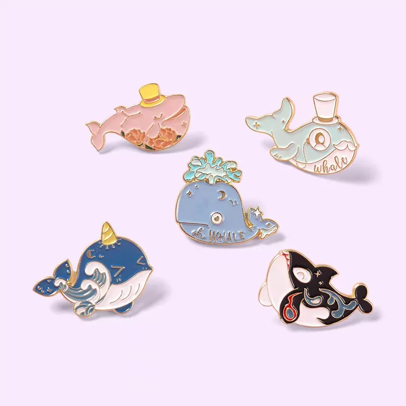 

Эмалированная брошь в виде животного с милыми мультяшными коралловыми волнами и Китом, металлический значок для рюкзака, шляпы, детей, женщ...